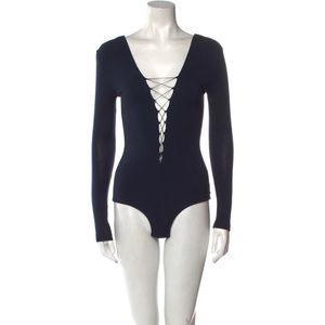 T by Alexander Wang Plunging Neckline Top in BLACK